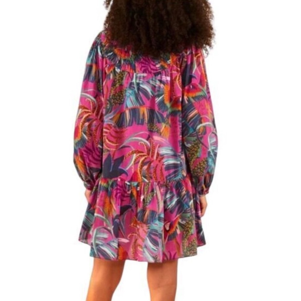 FARM Rio Rainbow Macaws Mini Dress Balloon Sleeves Cotton Dress Size Medium - Picture 2 of 10